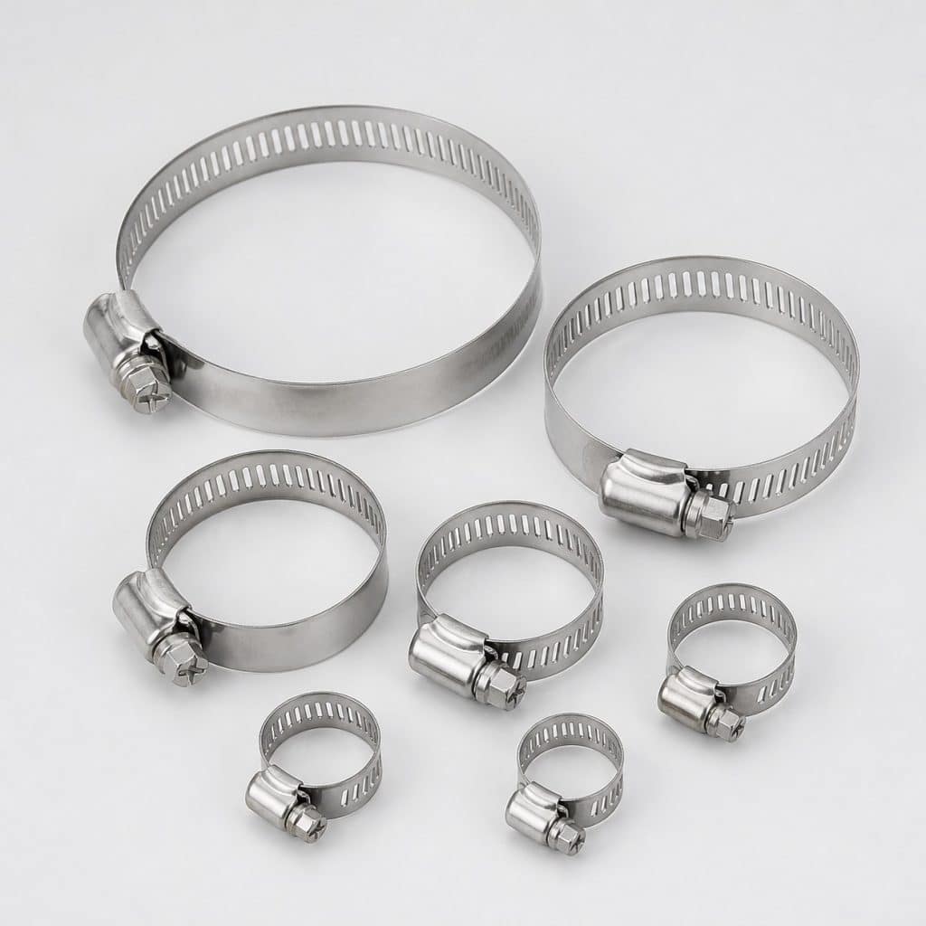 Lot de colliers de serrage métalliques pour durite essence présenté sur fond neutre
