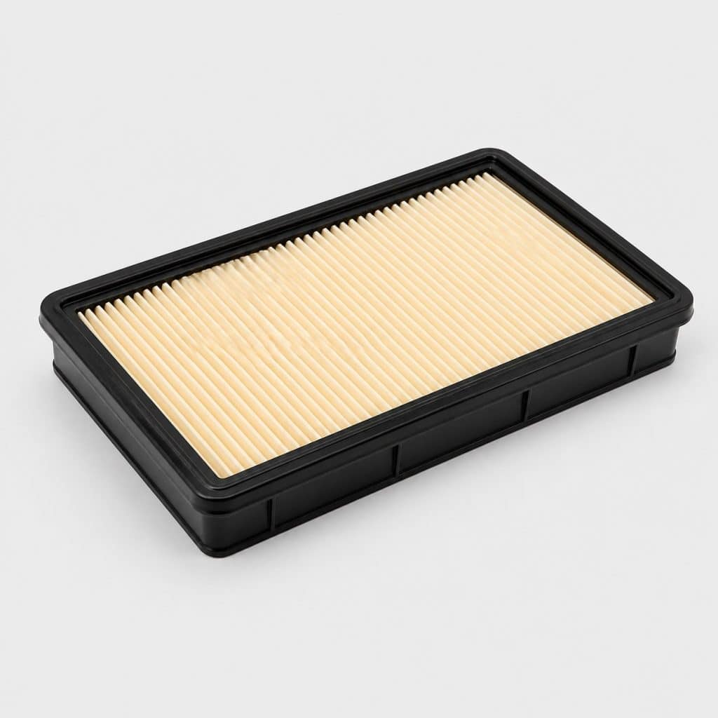 Filtre à air papier plissé au format compact sur fond neutre