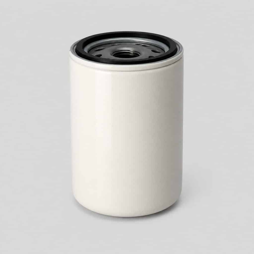 Filtre à huile spin-on posé seul sur fond clair