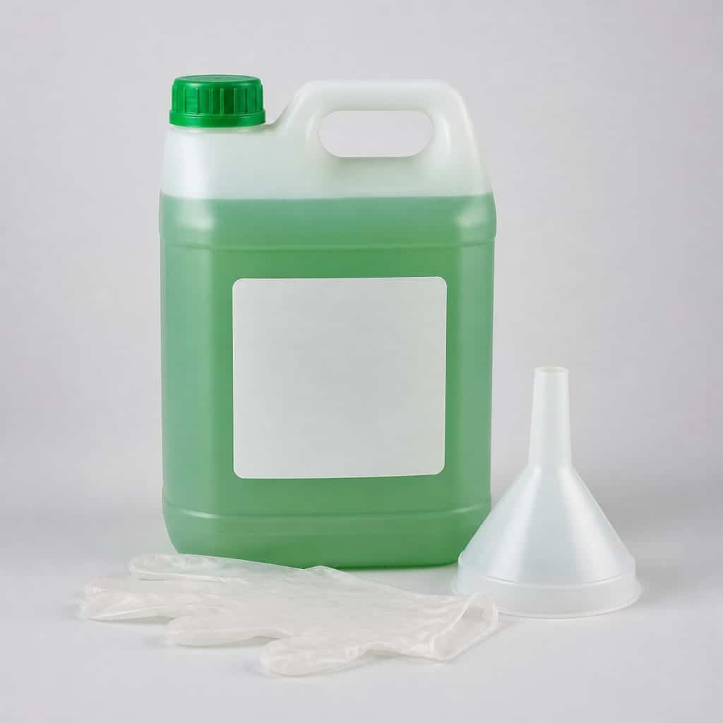 Kit de vidange avec bidon de liquide de refroidissement, entonnoir et gants